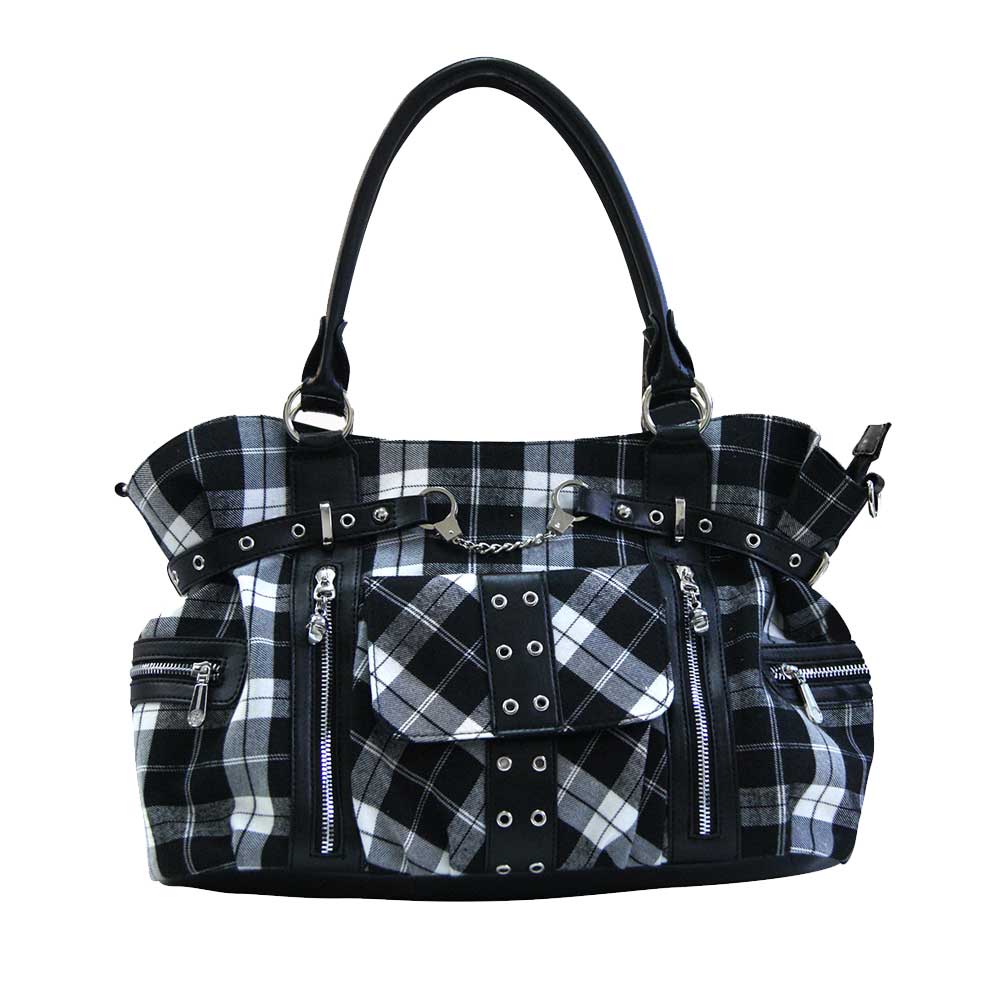 Banned - Tartan Handbag - Black/White